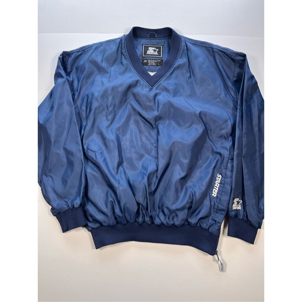 Vintage Starter Men's Nylon V Neck Pullover Windbreaker Jacket Blue Large EUC